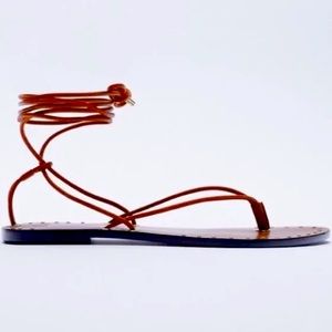 Brand New Zara Strappy Low Heel Lace up Leather Sandals